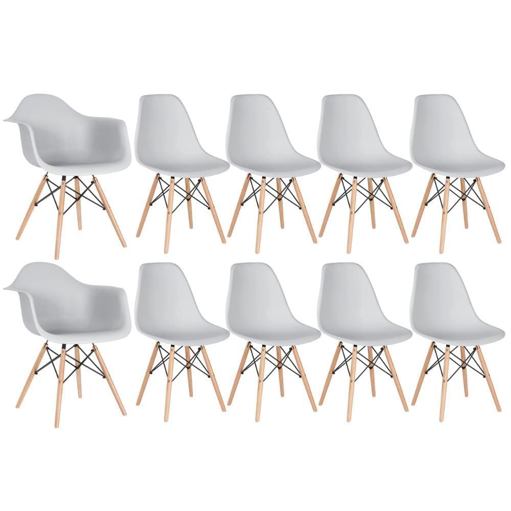 Kit 2 cadeiras Eames DAW com braços + 8 cadeiras Eiffel DSW