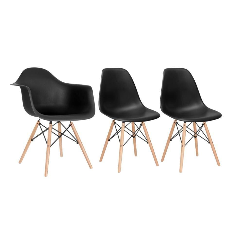Kit 1 cadeiras Eames DAW com braços + 2 cadeiras Eiffel DSW