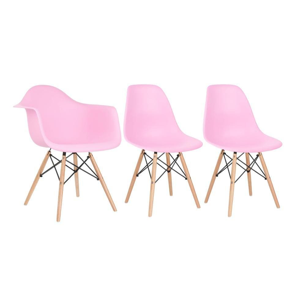 Kit 1 cadeiras Eames DAW com braços + 2 cadeiras Eiffel DSW