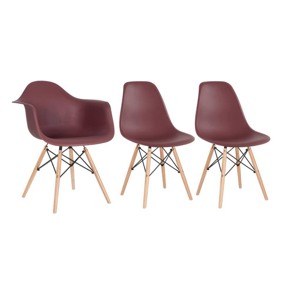 Kit 1 cadeiras Eames DAW com braços + 2 cadeiras Eiffel DSW
