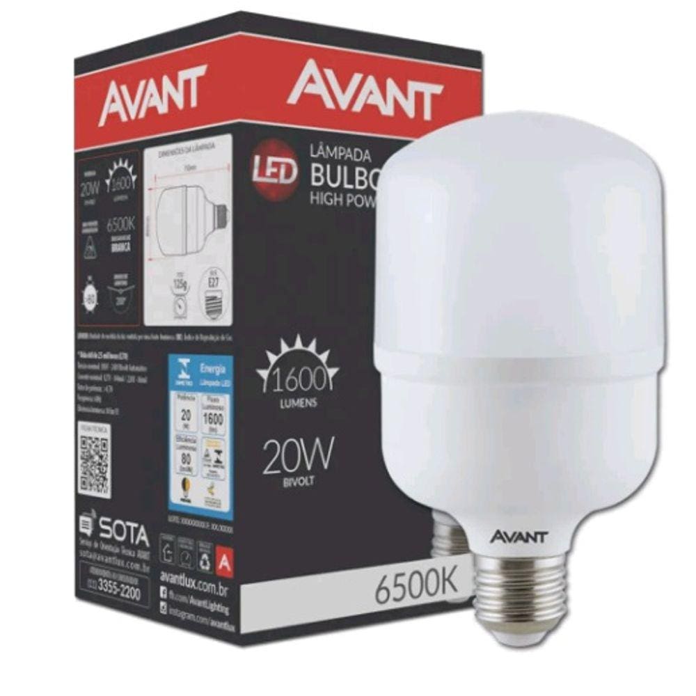 Avant Lâmpada Led Bulbo Alta Potência 20W 6500K E27 Bivolt
