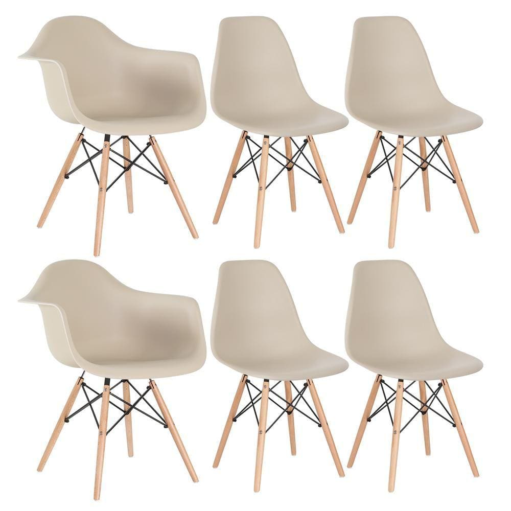 Kit 2 cadeiras Eames DAW com braços + 4 cadeiras Eiffel DSW