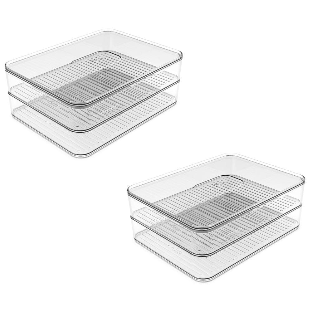 Kit 2 Pote Porta Frios Alimentos Duplo Com Divisória Para Geladeira Clear Fresh Natural - Ou