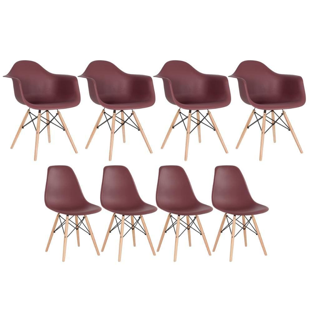 Kit 4 cadeiras Eames DAW com braços + 4 cadeiras Eiffel DSW