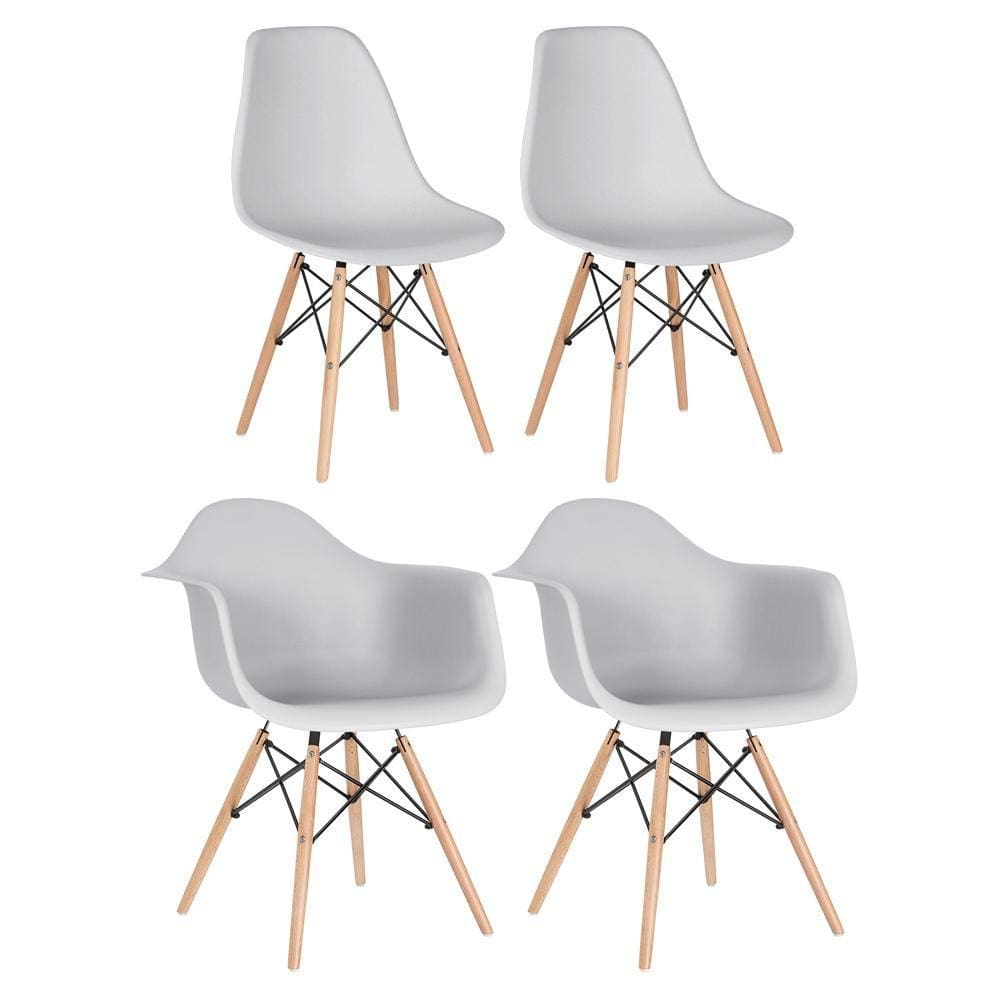 Kit 2 cadeiras Eames DAW com braços + 2 cadeiras Eiffel DSW