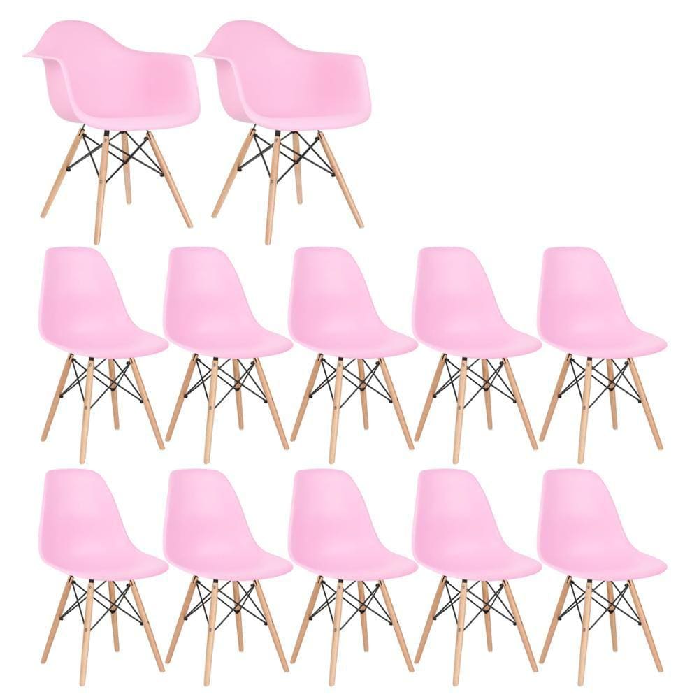 Kit 2 cadeiras Eames DAW com braços + 10 cadeiras Eiffel DSW