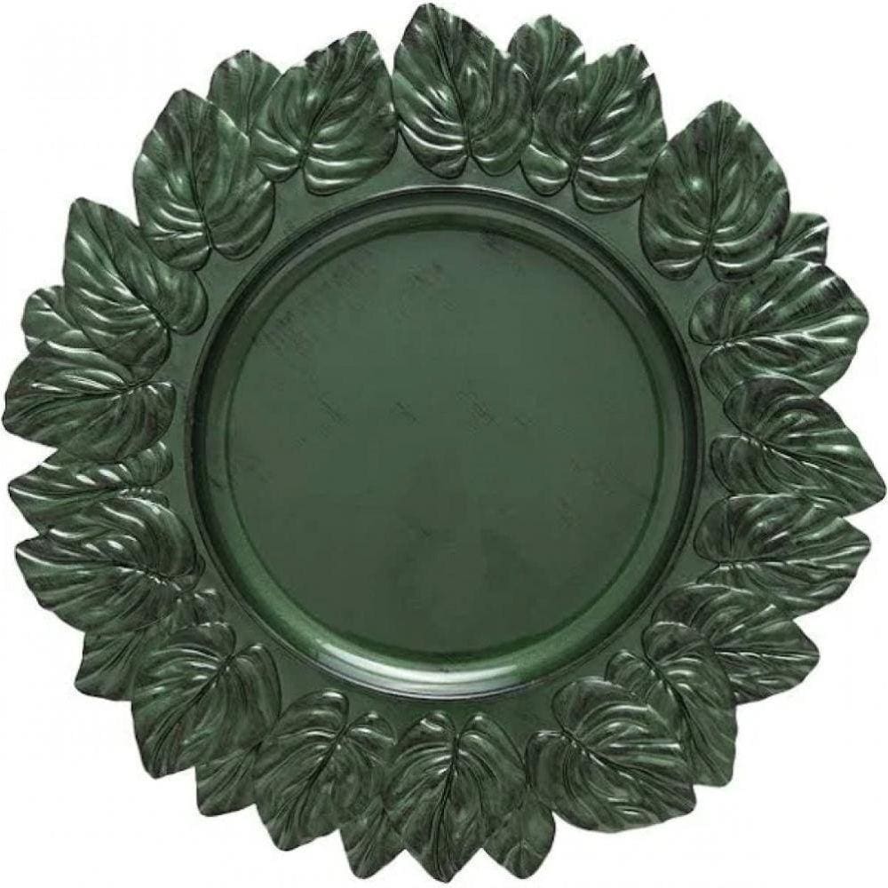 Kit 6 Sousplat Patinado Garden Leaf Premium Verde 35cm Lyor