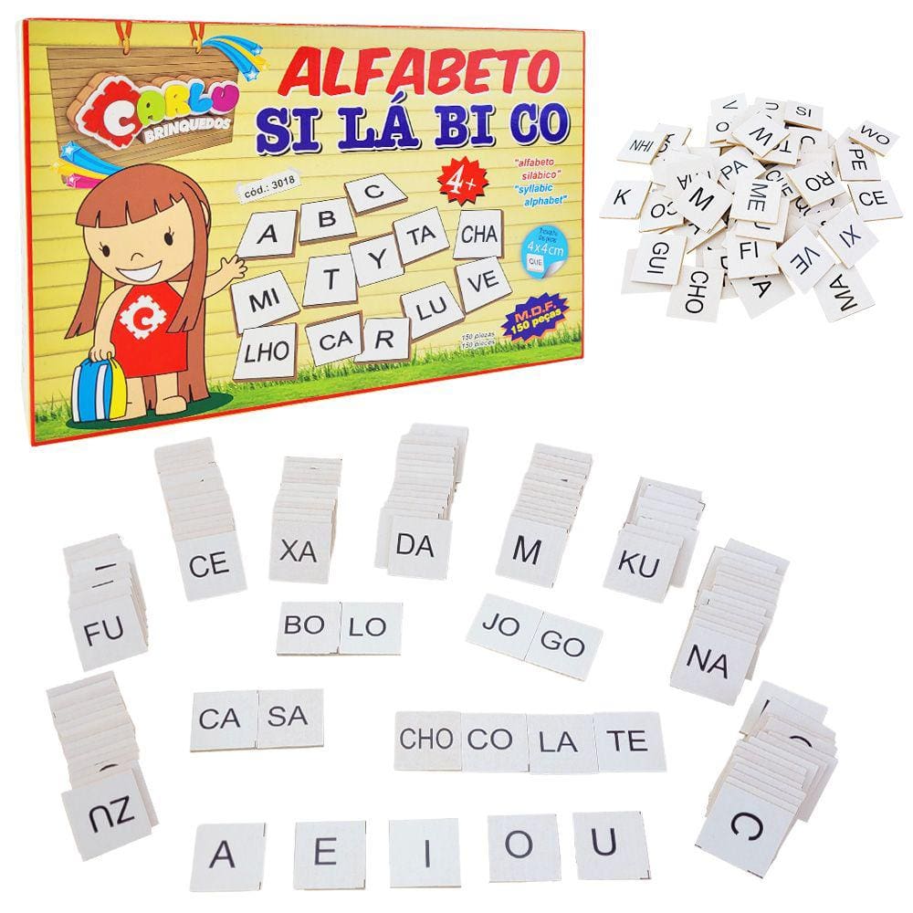 Alfabeto Móvel Silábico De Madeira Educativo Carlu 150 Peças