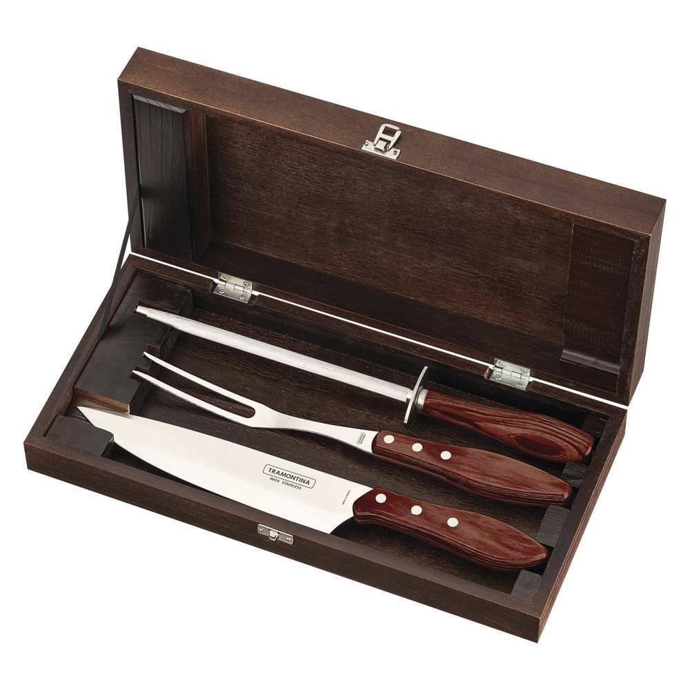Kit Churrasco Tramontina Polywood Estojo De Madeira 4 Peças