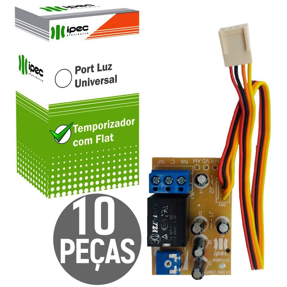 10 Módulo Relê Temporizador Port Luz Trava Garagem com Flat 4 Vias A2802 Ipec