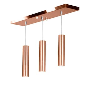 Pendente Triplo Tubo Cilindro New Cobre 30Cm + Led 3k