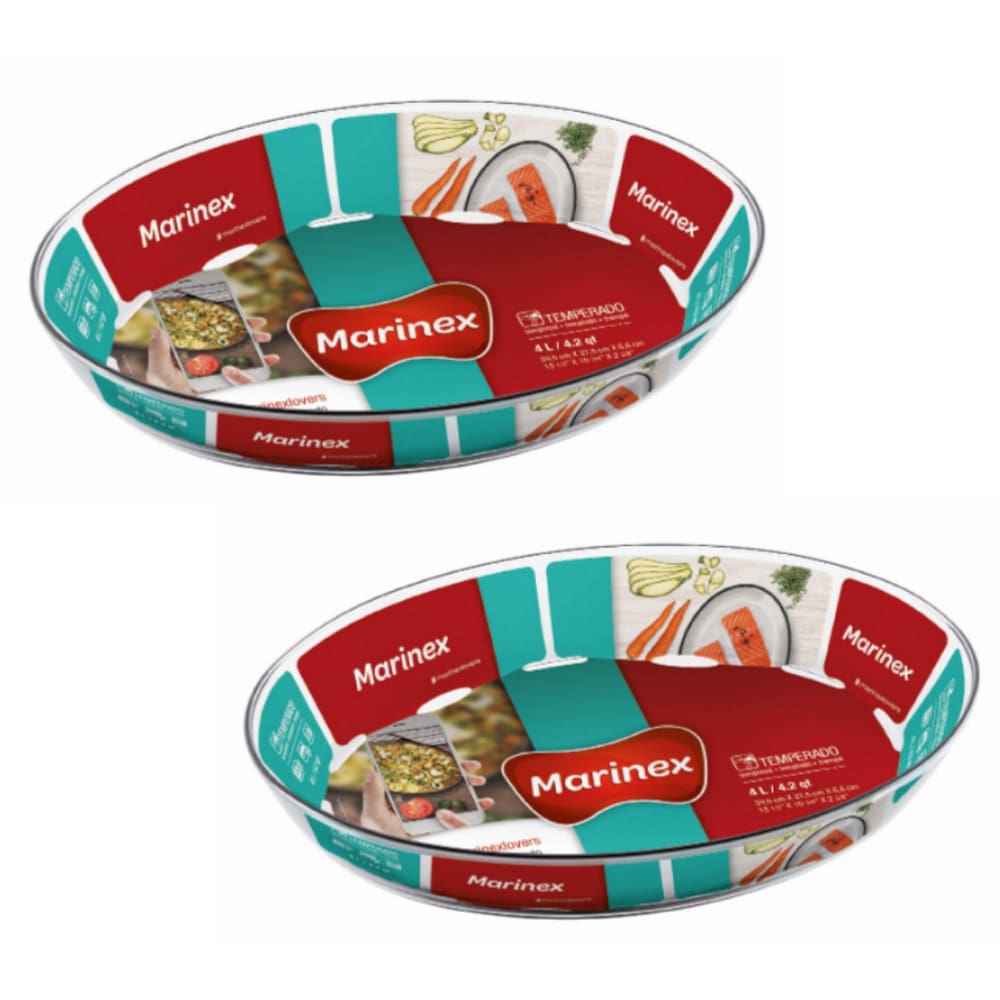 Travessa Assadeira de Vidro Vai ao Forno 4L Marinex - 2Un