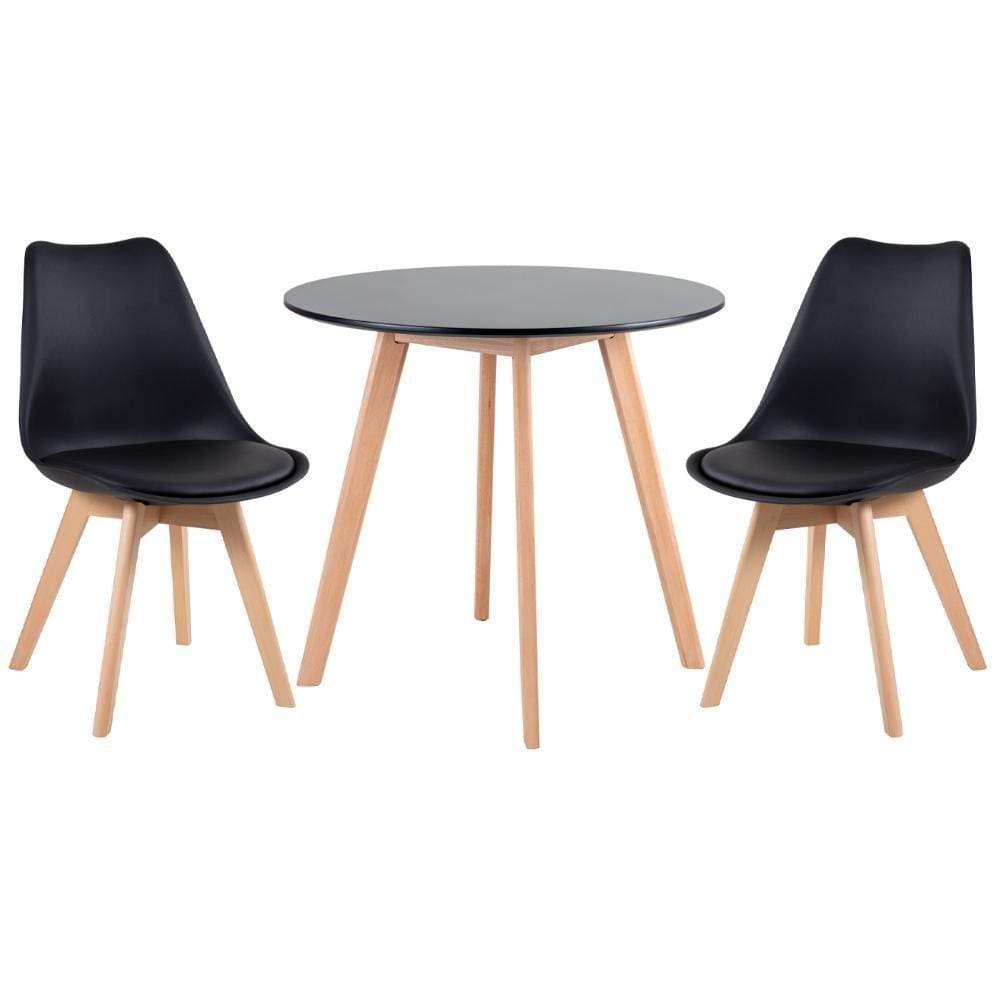Mesa Redonda 80 Cm Preto + 2 Cadeiras Leda Preto Mesa Preto Com Cadeiras Preto