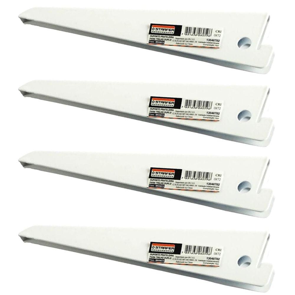 Kit 4 Suporte para Trilho Duplo em Aço Branco 17cm - Starfer