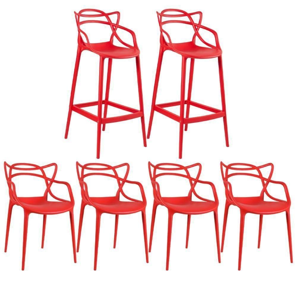 Kit 4 Cadeiras + 2 Banquetas Altas Masters Allegra Vermelho
