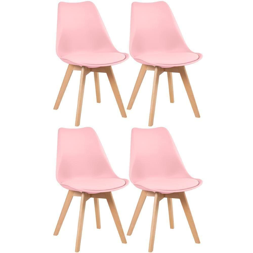 Kit 4 Cadeiras Com Assento Estofado Leda Rosa Claro