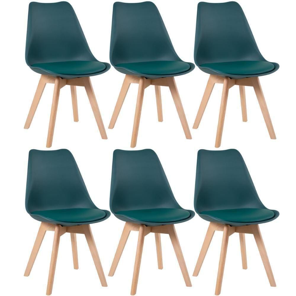 Kit 6 Cadeiras Com Assento Estofado Verde Escuro