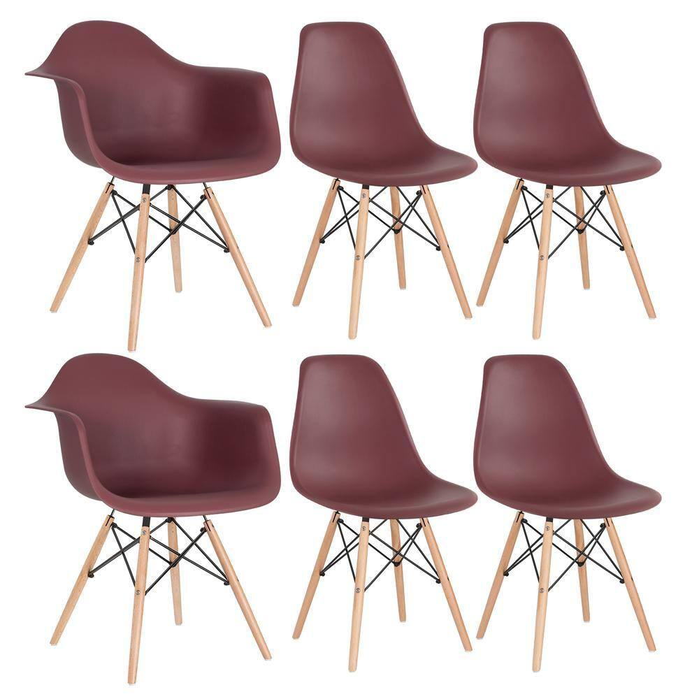 Kit 2 cadeiras Eames DAW com braços + 4 cadeiras Eiffel DSW