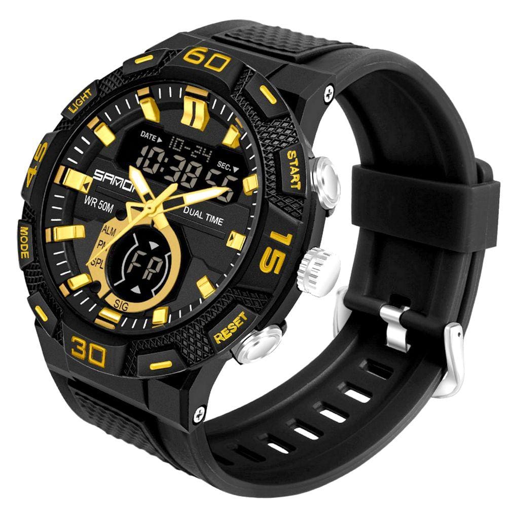 Relógio Masculino Esportivo Display Duplo LED Sanda Relógio de Quartzo A Prova D`água