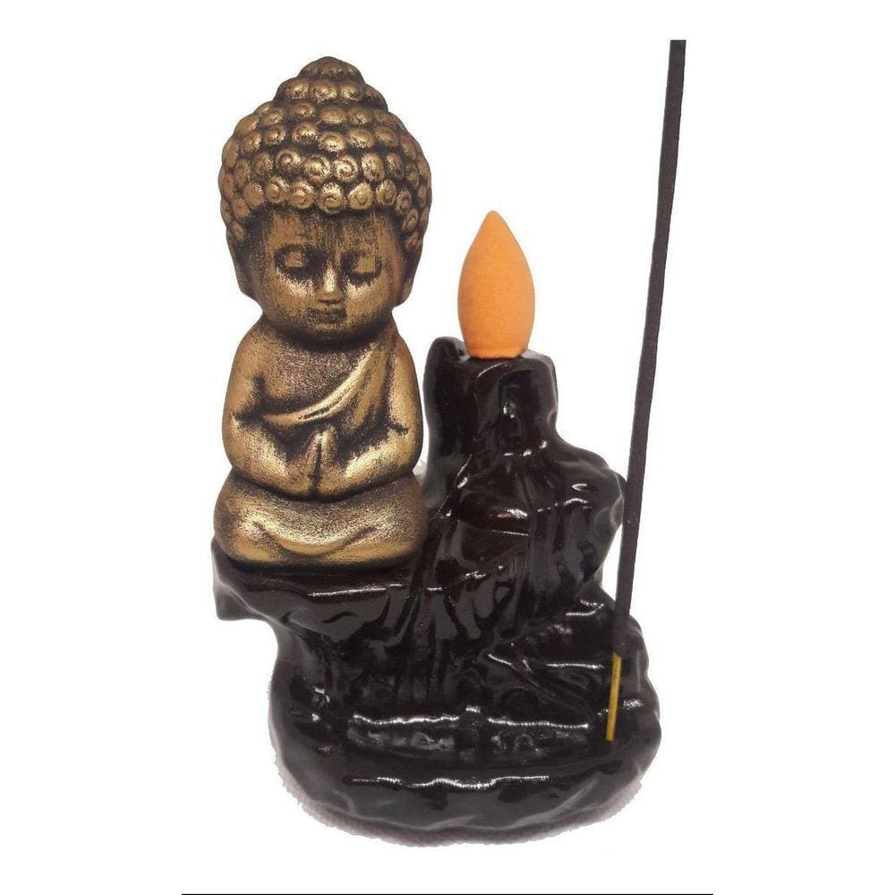 Incensário Buda Cascata Na Rocha Fumaça