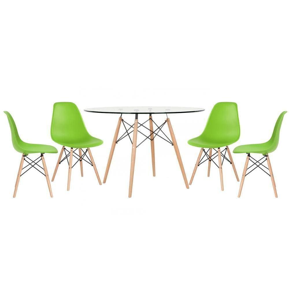 Mesa Redonda Eames 120cm + 4 Cadeiras Verde Claro