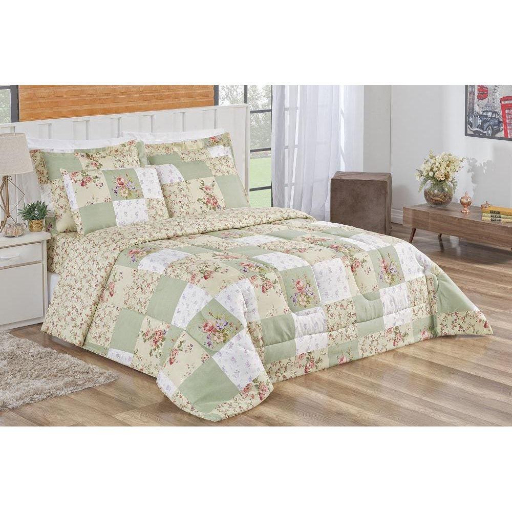 Kit Edredom Super King 3 Peças Bouti Estampa Floral Cáqui
