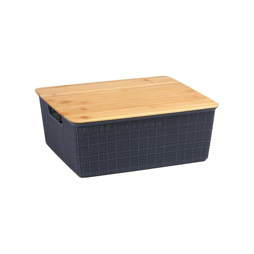 Caixa Organizadora Tampa De Bambu 4L Cinza