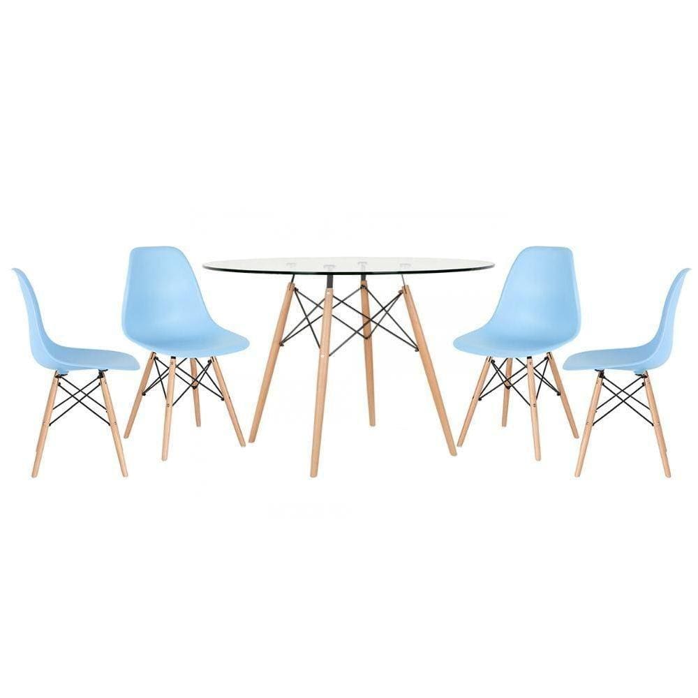 Mesa Redonda Eames 120cm + 4 Cadeiras Azul Claro Azul-Claro