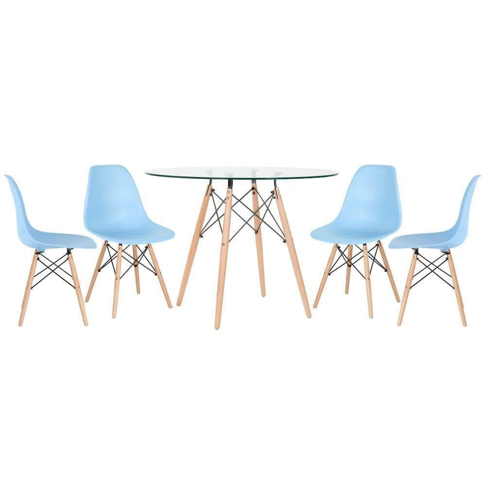 Mesa Redonda Eames 100cm + 4 Cadeiras Azul Claro