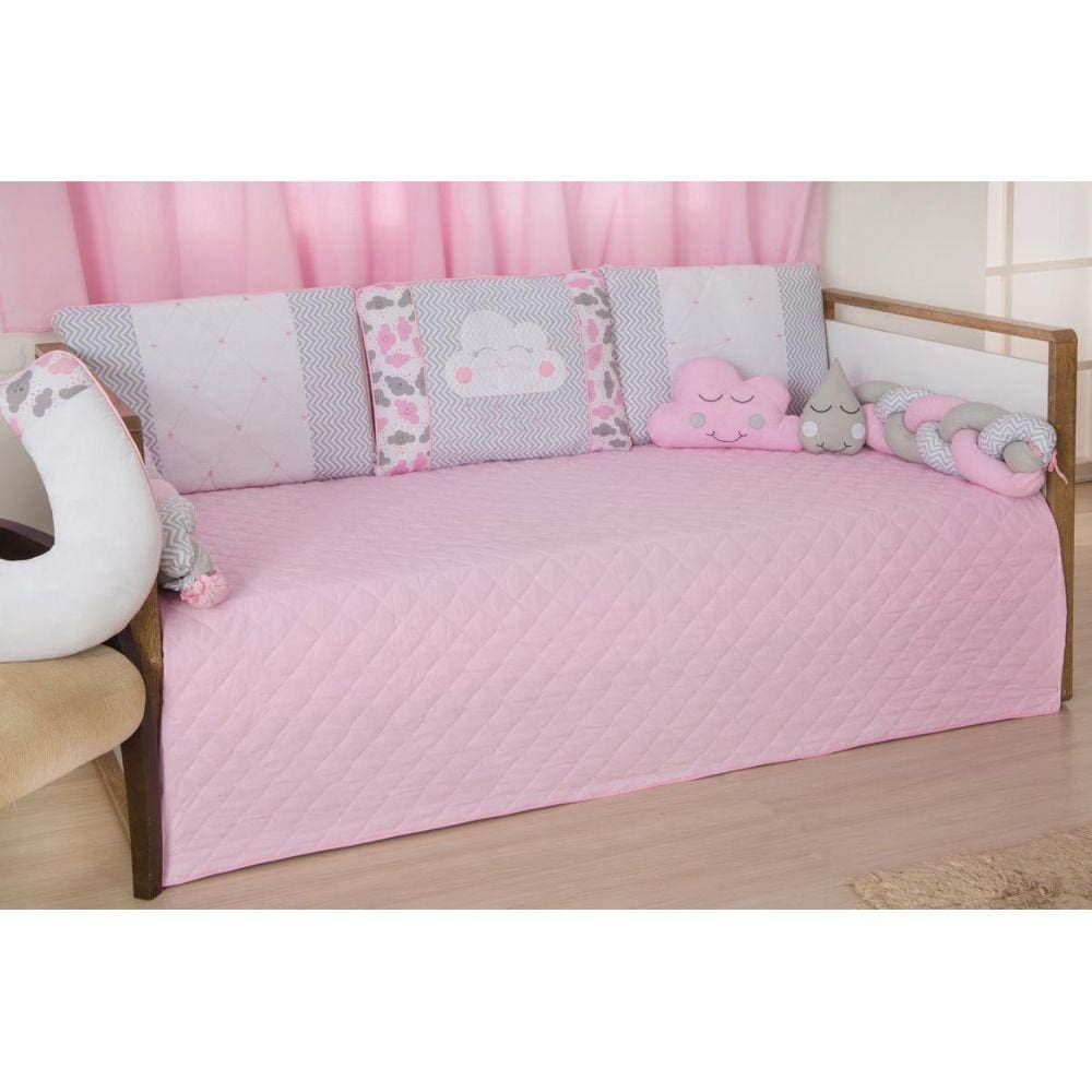 Kit Babá Cama Quarto Bebê Nuvenzinha Rosa 8 Peças