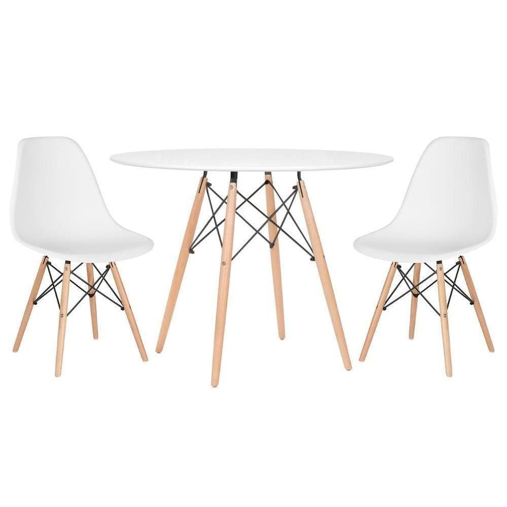 Mesa Redonda Eames 100cm Branco + 2 Cadeiras Branco