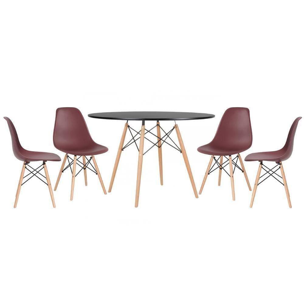 Mesa Redonda Eames 120cm Preto + 4 Cadeiras Marrom