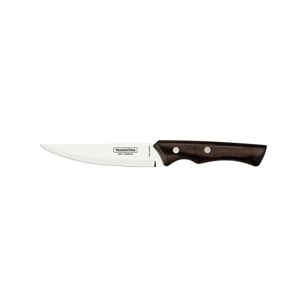 Faca para Churrasco Jumbo Tramontina Lâmina em Aço Inox e Cabo Madeira Tratada Polywood Castanho 5” Tramontina