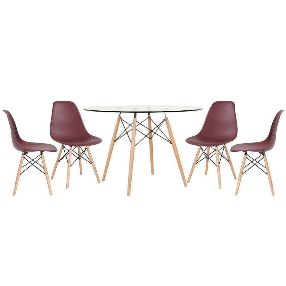 Mesa Redonda Eames 120cm + 4 Cadeiras Marrom Marrom
