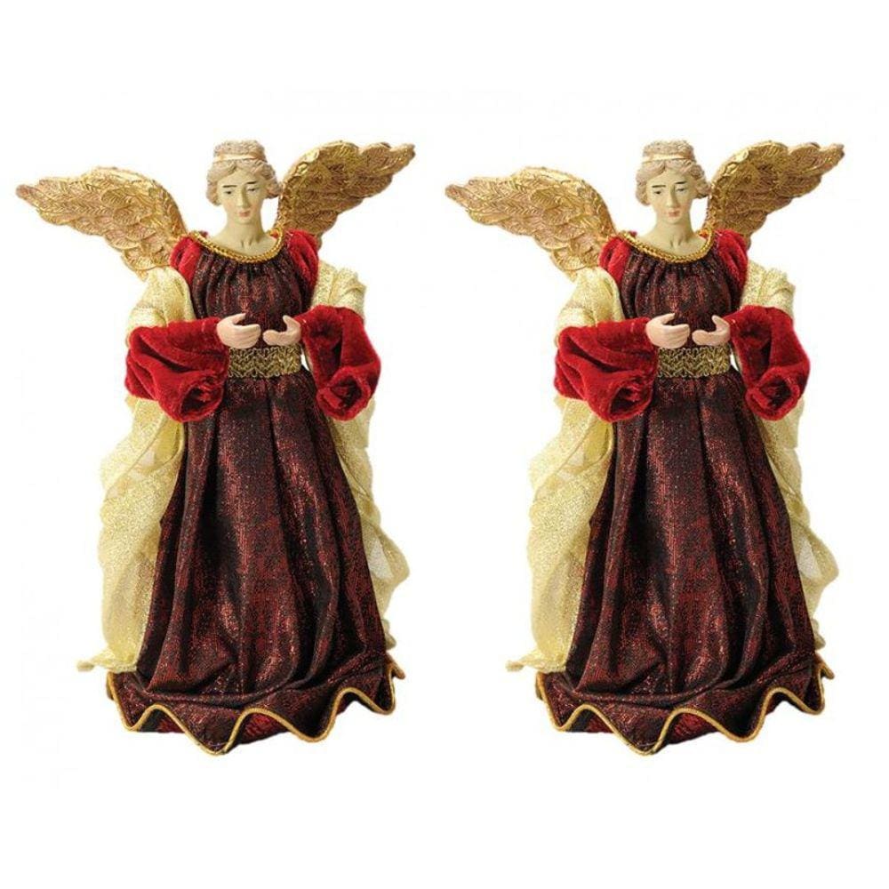 Kit Anjo Natal Plus Seda 25cm Vinho c/ Dourado 2 unidades