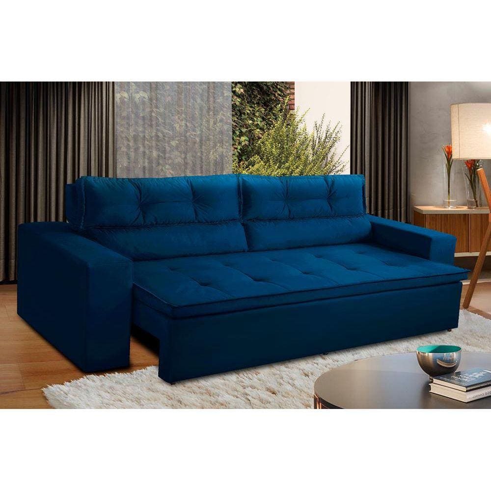Sofá Retrátil e Reclinável 3 lugares com Molas 2,00m Vegas Suede Azul Adonai Estofados