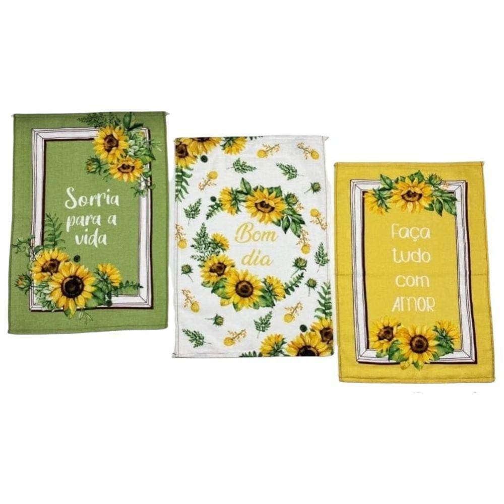 Pano De Prato Dohler Pano De Copa Kit 3 Estampa Girassol.