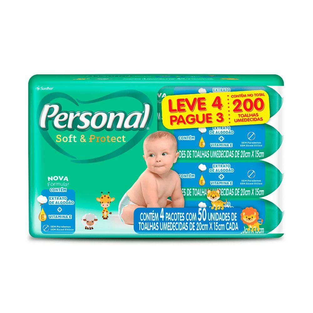 Toalha Umedecida Personal Soft & Protect Leve 4 Pague 3 com 50 Unidades cada