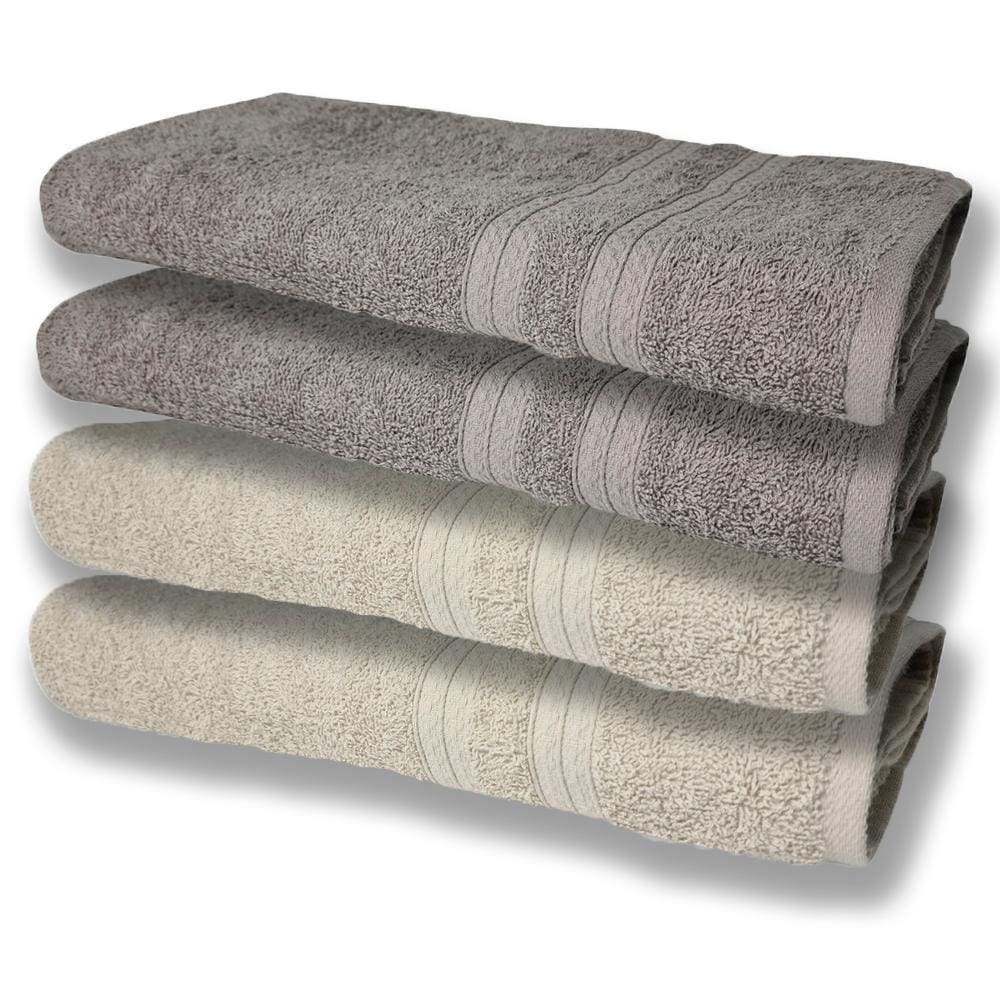 4 Toalhas Felpudas Grande E Grossa Algodão 80x150 Bege+cinza