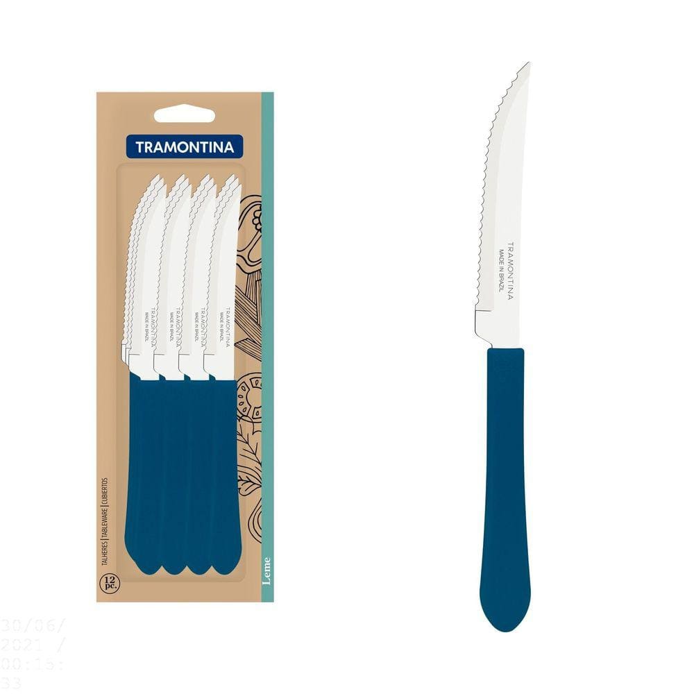 Conjunto de Facas para Churrasco Tramontina Leme com Lâminas em Aço Inox e Cabos de Polipropileno Azul Oceano 12 Peças Tramontina