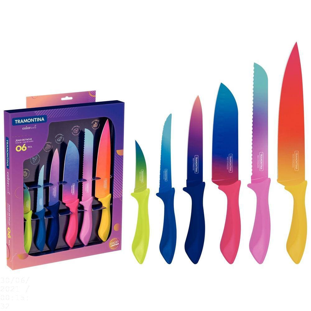 Jogo de Facas Tramontina Colorcut com Lâminas em Aço Inox e Cabos de Polipropileno Pintado 06 Peças Tramontina