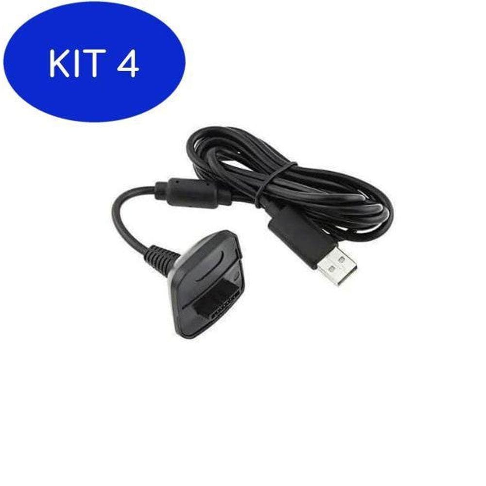 Kit 4 Cabo 2 Em 1 Para Carregar Bateria Controle Xbox 360