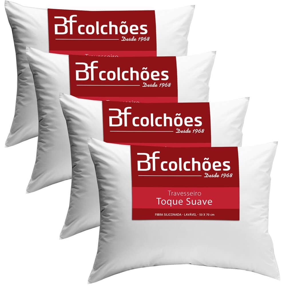 Kit 4 Travesseiros Antialérgico Lavável Fibra Siliconada 50x70cm Macio BF Colchões