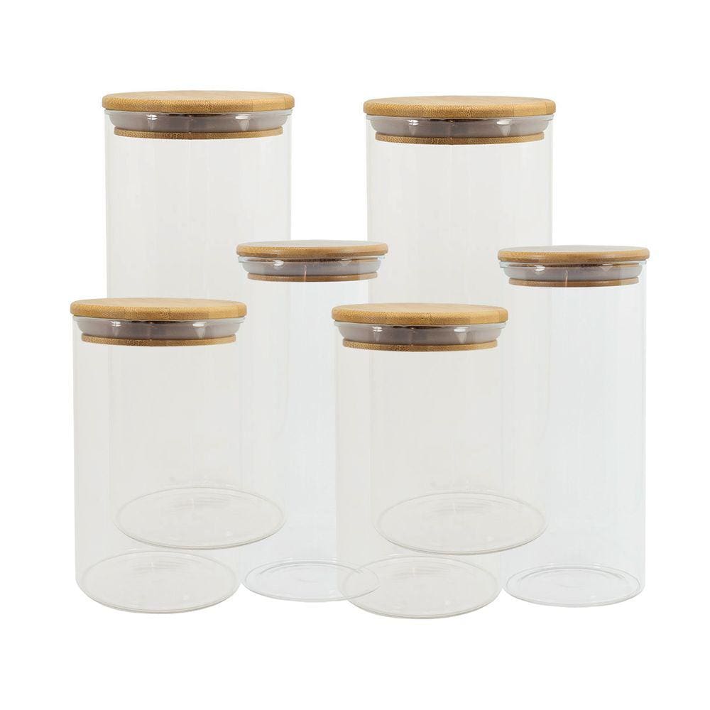 Kit de 6 Potes de Vidro Herméticos Tampa de Bambu - OIKOS