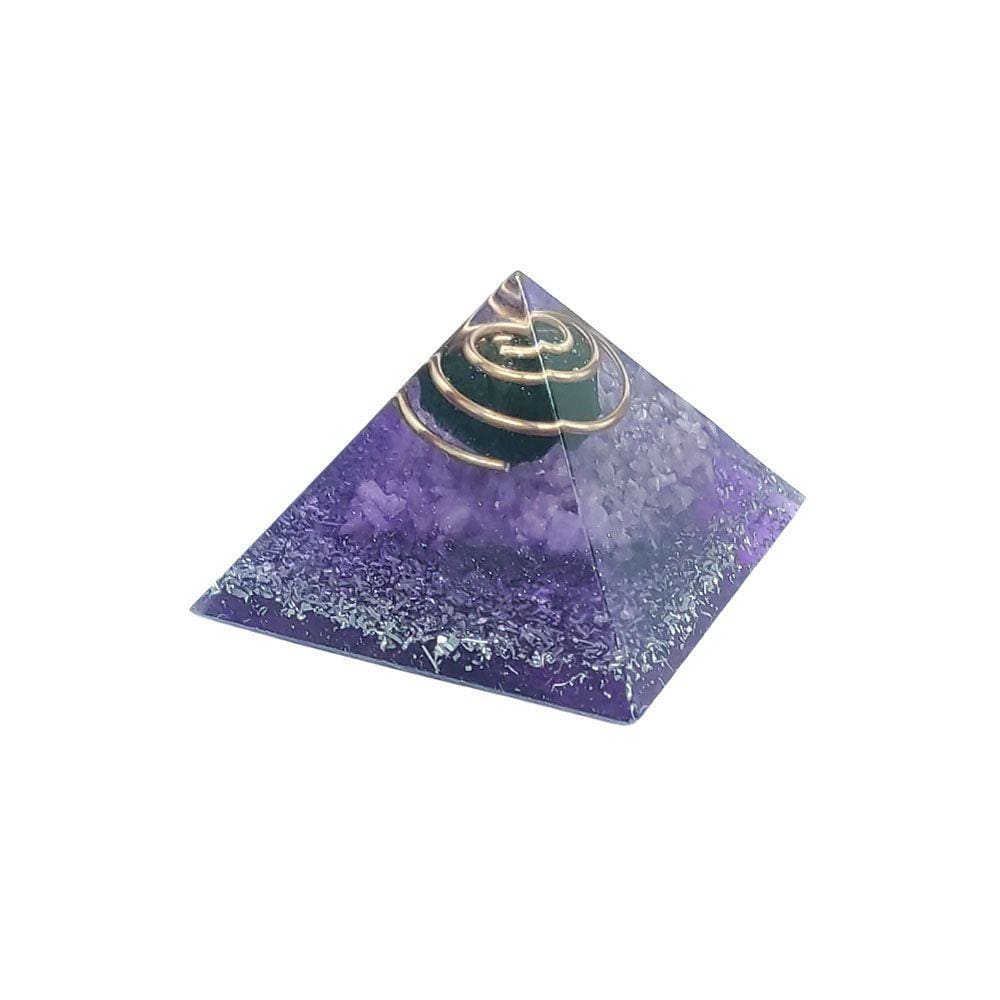 Orgonite Pirâmide 4cm Transmutação Ametista Turmalina Negra
