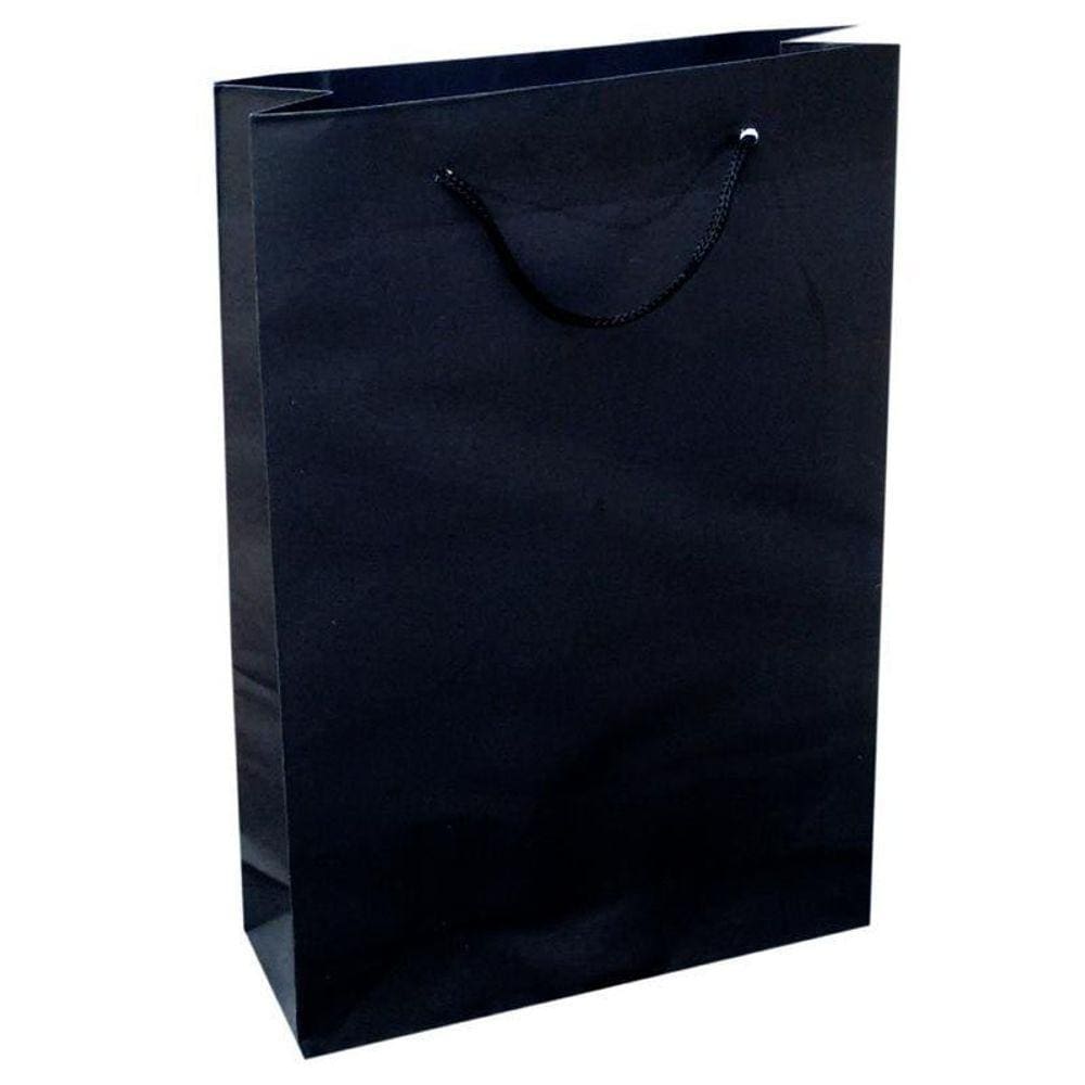 Kit 100 Sacolas De Papel Preta 25X17X6Cm Bolsa Festa