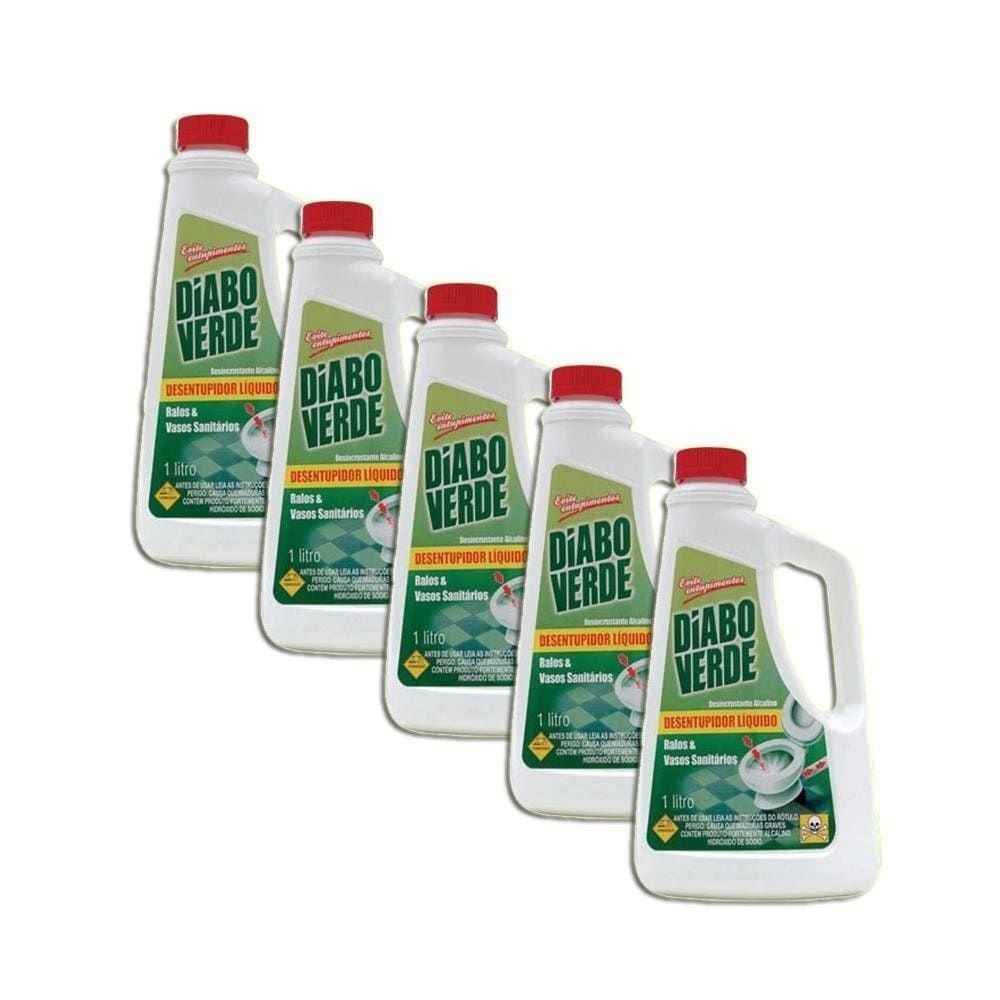 Desentupidor Líquido Diabo Verde 1L Kit 5
