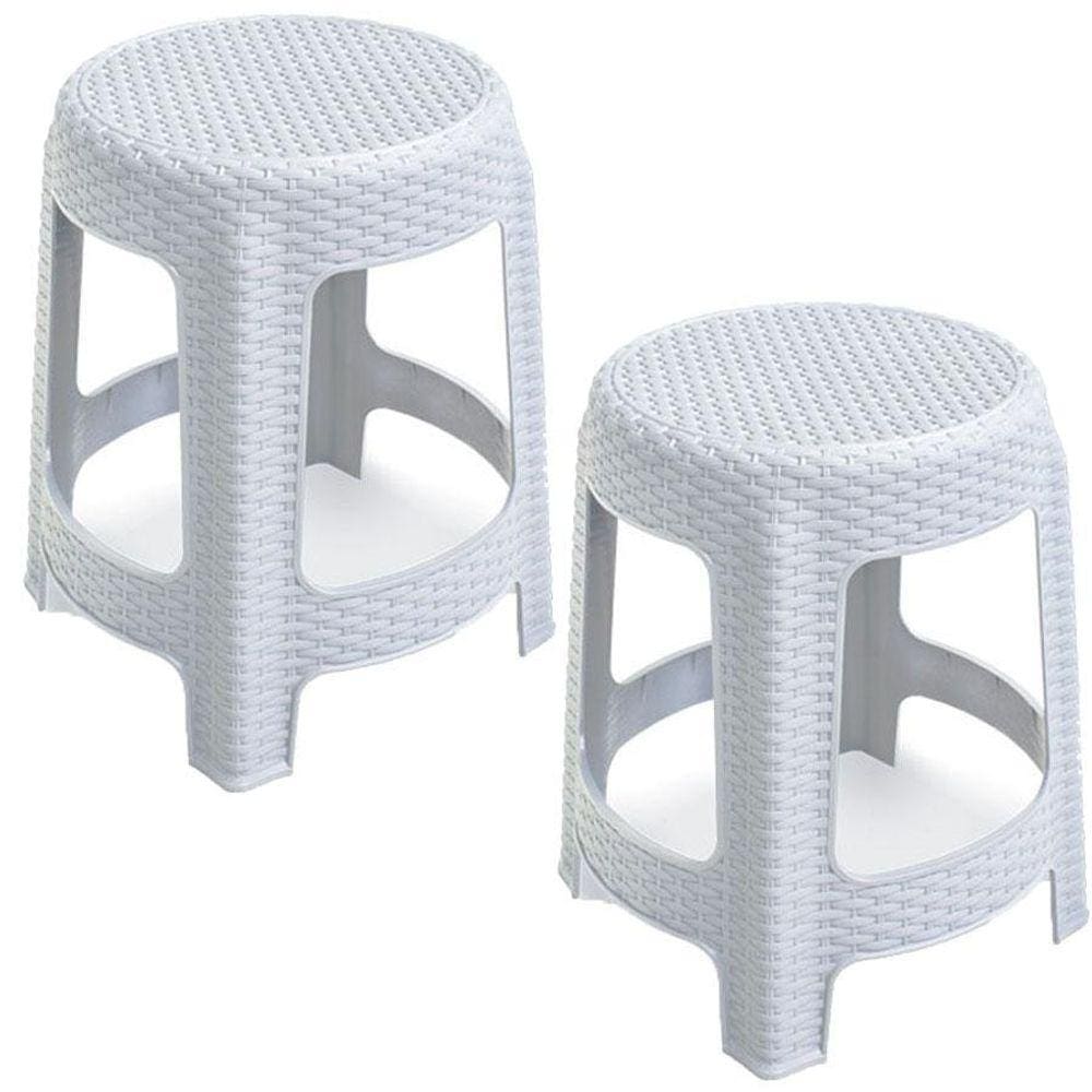 2 Banqueta Plástica Rattan P/Lanchonete Bar Até 70Kg Branca