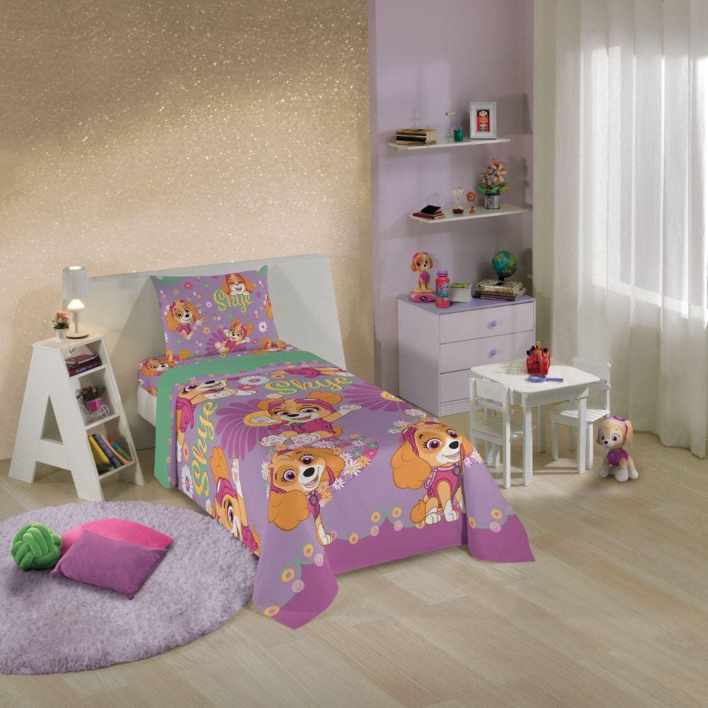 Jogo de Cama Personagens Patrulha Canina Menina Solteiro Lepper 3 Peças Microfibra Lilás