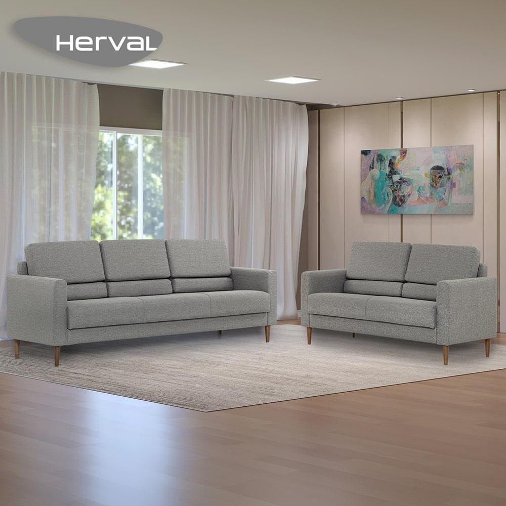Conjunto 2 Sofás Herval Spirit, Desmontável, 2 e 3 Lugares, Linho Grafite